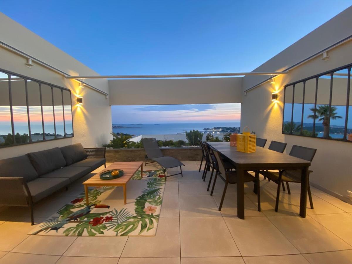 Superbe T2 44M2 - Grande Terrasse Vue Mer Panoramique Exceptionnelle Piscine - Parking باندول المظهر الخارجي الصورة